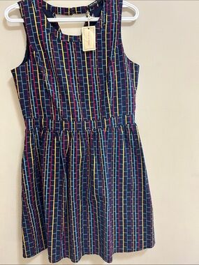 Doe and Ray Navy Multi-Stripe A-Line Dress